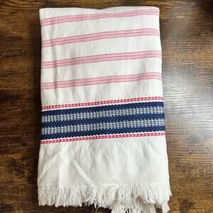 Madame Coco Turkish Beach Towel 100% Cotton Navy Blue Red Striped Pool Fringe